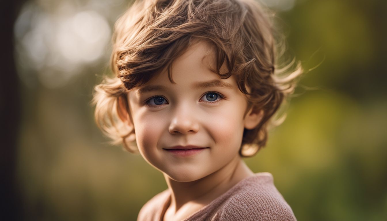 A child squinting and covering one eye in a detailed portrait.